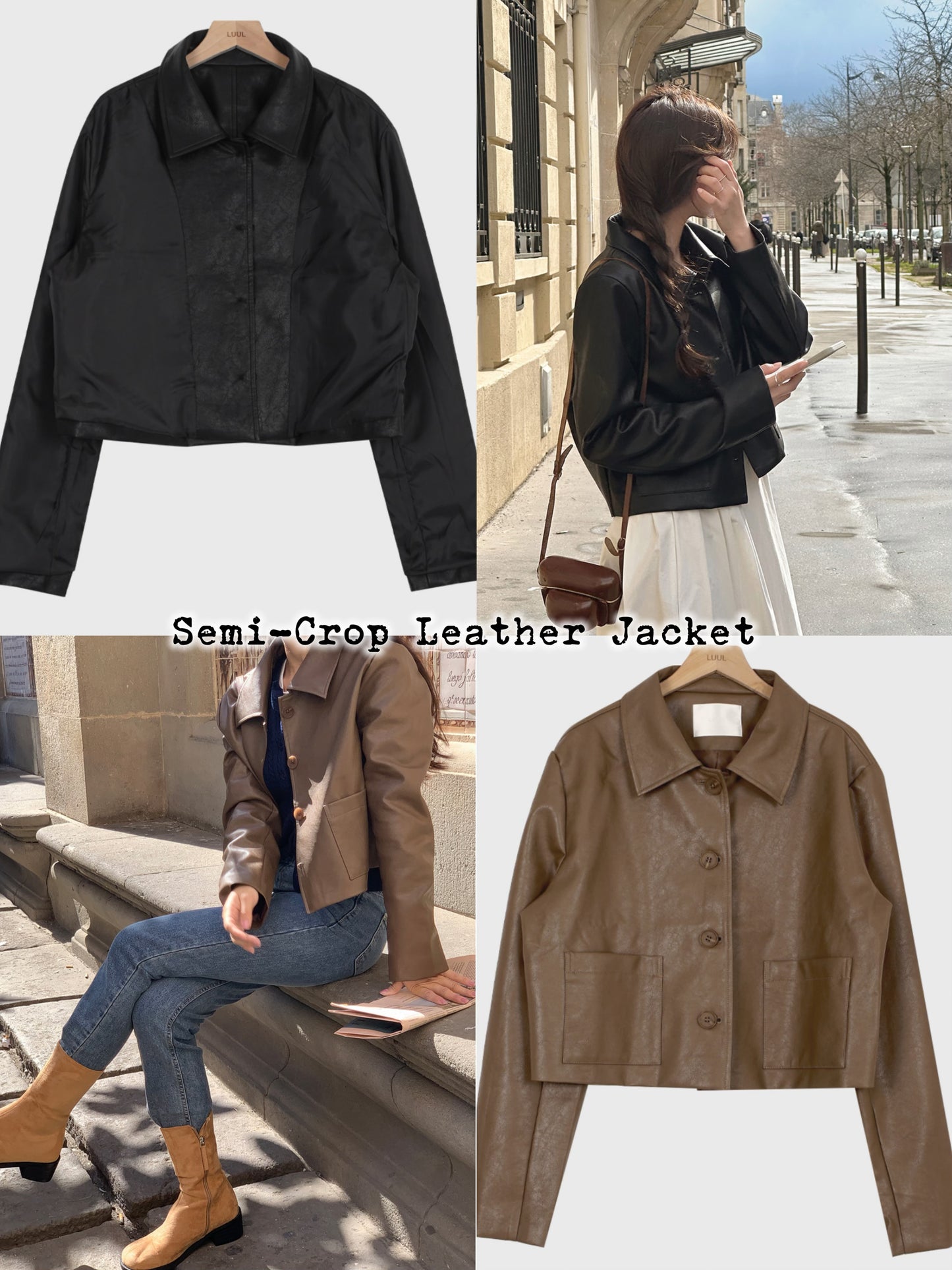 Semi Crop Leather Jacket 🧥(2 colours)