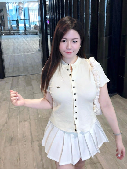 【𝒪𝓊𝓇 𝒮𝓊𝓂𝓂ℯ𝓇 ☀︎校園風柔軟短袖top/ 2色】