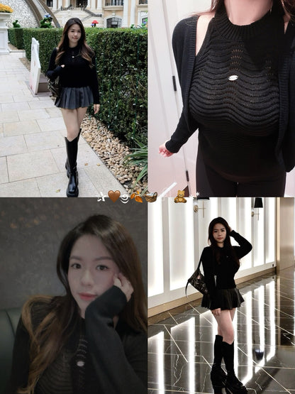 【甜中帶酷波浪針織兩件套🖤】